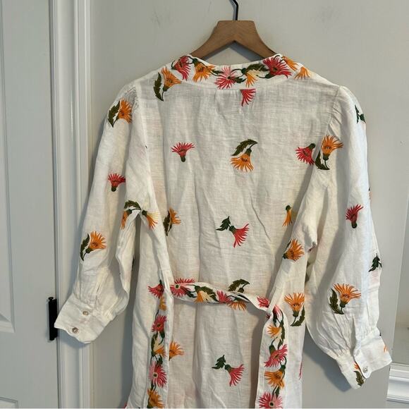 NWT HANNAH Artwear White Orange Pink Linen Floral Embroidered Mini Dress 1 Small - Picture 9 of 15